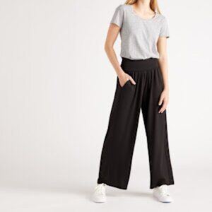 Quince Black French Terry Modal Wide Leg Fold over Pants